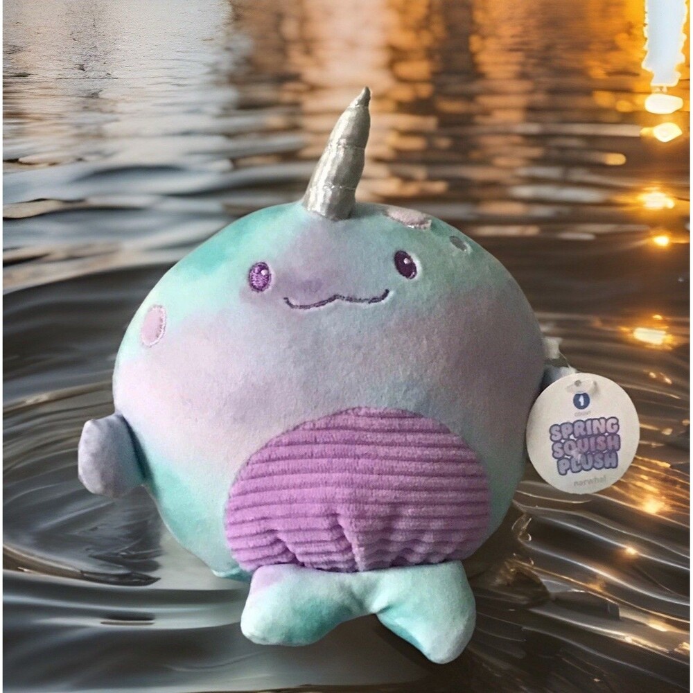 ANIMAL ADVENTURE Spring Squish Narwhal 7" Plush Blue Purple Silver Horn NWT